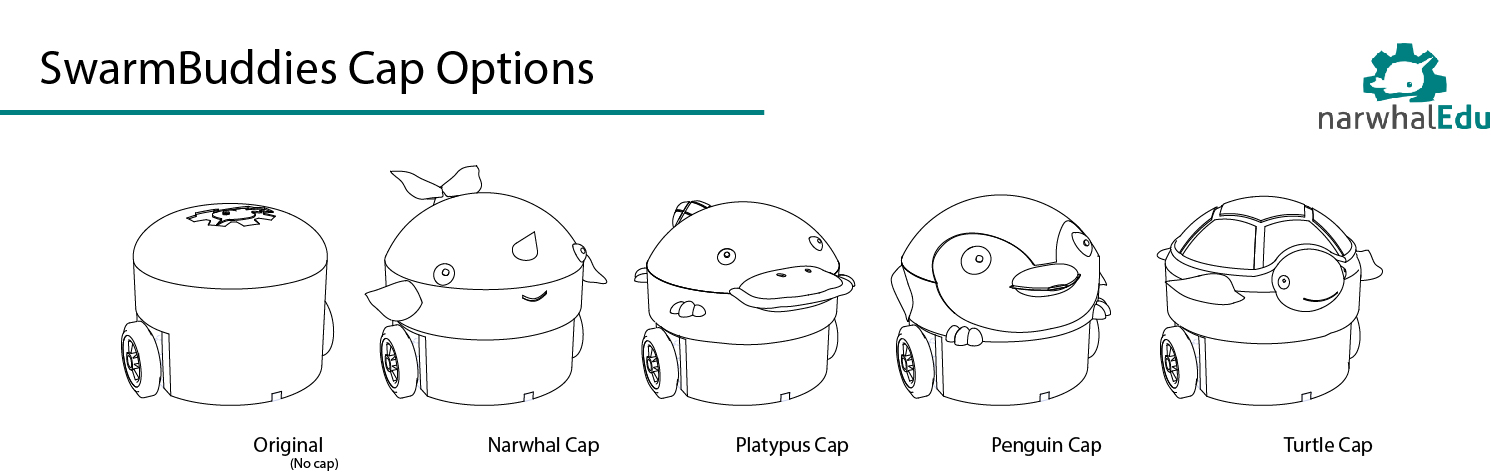 Caps as designed by our intern June Kim