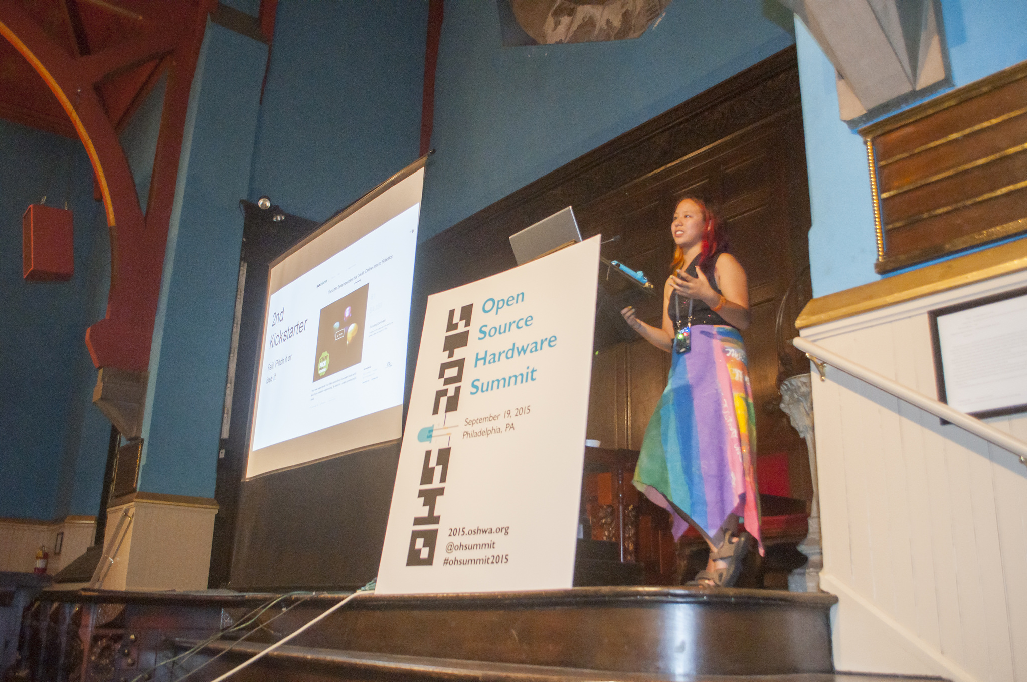 Rainbow dyed DIY dress for Open Source Hardware Summit